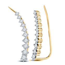 Womens Round Diamond Climber Earrings 3/4 Cttw 14kt Yellow Gold - REF-47K9Y