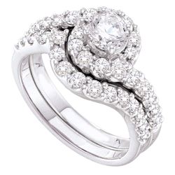 Round Diamond Bridal Wedding Ring Band Set 1-3/8 Cttw 14kt White Gold - REF-159F9W