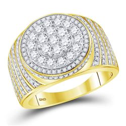 Mens Round Diamond Circle Flower Cluster Ring 2 Cttw 10kt Yellow Gold - REF-114H5R