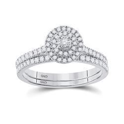 Round Diamond Bridal Wedding Ring Band Set 1/3 Cttw 10kt White Gold - REF-27M9H