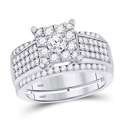 Round Diamond Bridal Wedding Ring Band Set 1-3/8 Cttw 10kt White Gold - REF-104W9K