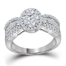Round Diamond Oval Cluster Bridal Wedding Engagement Ring 1-3/8 Cttw 10kt White Gold - REF-115K9Y