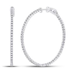 Womens Round Diamond Inside-Outside Hoop Earrings 7/8 Cttw 14kt White Gold - REF-85R5X