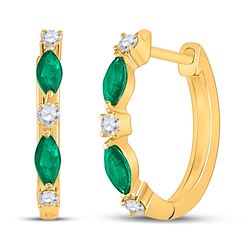 Womens Marquise Emerald Fashion Diamond Hoop Earrings 3/8 Cttw 14kt Yellow Gold - REF-16A9M