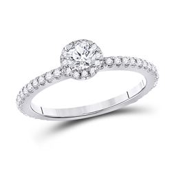 Round Diamond Halo Bridal Wedding Engagement Ring 1/2 Cttw 14kt White Gold - REF-60A9M