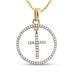 Womens Round Diamond Circle Cross Pendant 1/4 Cttw 10kt Yellow Gold - REF-13N9F