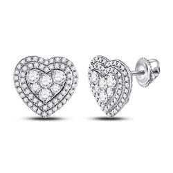 Womens Round Diamond Heart Earrings 1 Cttw 14kt White Gold - REF-71Y9N