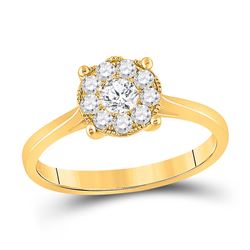 Round Diamond Halo Bridal Wedding Engagement Ring 1/2 Cttw 14kt Yellow Gold - REF-64F5W