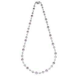 11.74 CTW Pink Sapphire & Diamond Necklace 14K White Gold - REF-336W8H