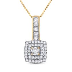 Womens Round Diamond Square Pendant 1/3 Cttw 10kt Yellow Gold - REF-18K5Y