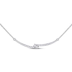 Womens Round Diamond Curved Bar 2-stone Necklace 1 Cttw 14kt White Gold - REF-87K5Y