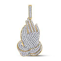 Mens Round Diamond Praying Hands Charm Pendant 7/8 Cttw 10kt Yellow Gold - REF-47A9M