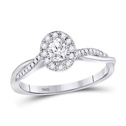 Oval Diamond Solitaire Bridal Wedding Engagement Ring 1/3 Cttw 14kt White Gold - REF-46Y9N