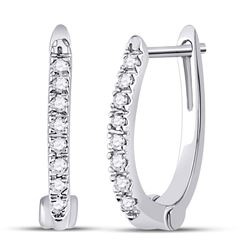 Womens Round Diamond Hoop Earrings 1/12 Cttw 10kt White Gold - REF-8Y5N