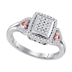 Womens Round Diamond Square Cluster Heart-accent Ring 1/3 Cttw 10kt Two-tone Gold - REF-23Y5N