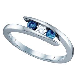 Round Blue Color Enhanced Diamond 3-stone Ring 1/4 Cttw 10kt White Gold - REF-16H5R