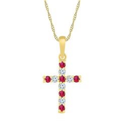Womens Round Lab-Created Ruby Cross Pendant 3/8 Cttw 10kt Yellow Gold - REF-12F9W