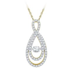 Womens Round Diamond Moving Twinkle Teardrop Pendant 3/4 Cttw 10kt Yellow Gold - REF-57N5F