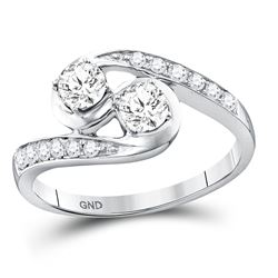 Round Diamond 2-stone Bridal Wedding Engagement Ring 5/8 Cttw 10kt White Gold - REF-54H5R