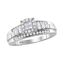 Princess Round Diamond Cluster Bridal Wedding Engagement Ring 1/2 Cttw 10kt White Gold - REF-37N5F