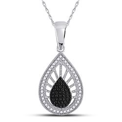 Womens Round Black Color Enhanced Diamond Teardrop Pendant 1/4 Cttw 10kt White Gold - REF-17N5F