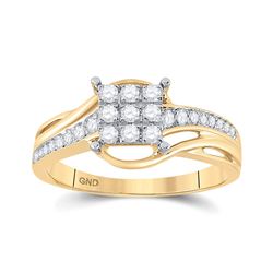 Womens Round Diamond Square Cluster Ring 1/3 Cttw 10kt Yellow Gold - REF-25X9A