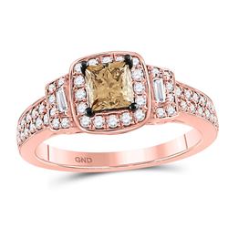 Princess Brown Diamond Solitaire Bridal Wedding Engagement Ring 1 Cttw 14kt Rose Gold - REF-76W5K
