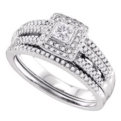 Princess Diamond Bridal Wedding Ring Band Set 1/2 Cttw 14kt White Gold - REF-66Y5N