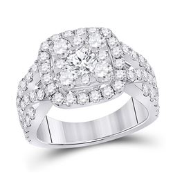 Round Diamond Cluster Bridal Wedding Engagement Ring 3 Cttw 14kt White Gold - REF-252K5Y
