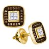 Image 1 : Womens Round Brown Diamond Square Cluster Earrings 1/3 Cttw 10kt Yellow Gold - REF-19K5Y