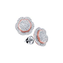 Womens Round Diamond Rose-tone Frame Octagon Cluster Earrings 1/3 Cttw 10kt White Gold - REF-21Y5N