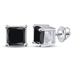 Mens Princess Black Color Enhanced Diamond Stud Earrings 1-1/2 Cttw 10kt White Gold - REF-21N5F