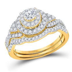Round Diamond Double Halo Bridal Wedding Ring Band Set 3/4 Cttw 10kt Yellow Gold - REF-61F9W