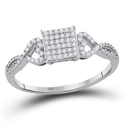 Womens Round Diamond Square Cluster Ring 1/5 Cttw 10kt White Gold - REF-14F5W