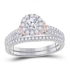 Round Diamond Bridal Wedding Ring Band Set 1 Cttw 14kt Two-tone Gold - REF-104K9Y