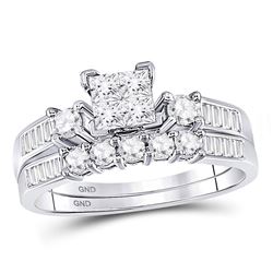 Princess Diamond Bridal Wedding Ring Band Set 7/8 Cttw 14kt White Gold - REF-55A9M