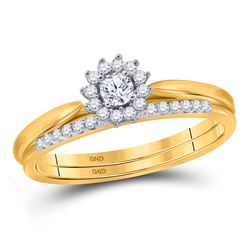 Round Diamond Halo Bridal Wedding Ring Band Set 1/4 Cttw 10kt Yellow Gold - REF-27H5R