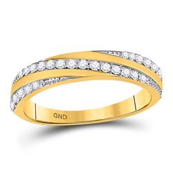 Womens Round Diamond Diagonal Stripe Band Ring 1/4 Cttw 14kt Yellow Gold - REF-26N5F