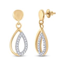Womens Round Diamond Dangle Earrings 1/10 Cttw 10kt Yellow Gold - REF-10H5R