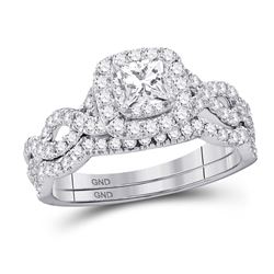 Princess Diamond Bridal Wedding Ring Band Set 1 Cttw 14kt White Gold - REF-99F9W