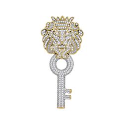 Mens Round Diamond King Lion Key Charm Pendant 7/8 Cttw 10kt Yellow Gold - REF-54K5Y