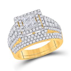 Princess Diamond Bridal Wedding Ring Band Set 2 Cttw 14kt Yellow Gold - REF-148Y9N