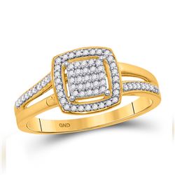 Womens Round Diamond Square Frame Cluster Ring 1/5 Cttw 10kt Yellow Gold - REF-17M5H