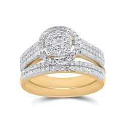 Round Diamond Bridal Wedding Ring Band Set 3/4 Cttw 14kt Yellow Gold - REF-54A5M