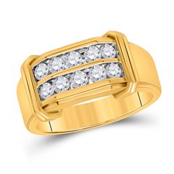 Mens Round Diamond Double Row Band Ring 3/8 Cttw 10kt Yellow Gold - REF-38K9Y