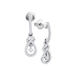 Womens Round Diamond Dangle Earrings 1/5 Cttw 10kt White Gold - REF-16X9A
