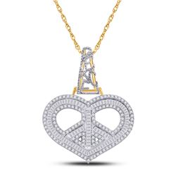 Mens Baguette Diamond Heart Peace Sign Charm Pendant 1 Cttw 10kt Yellow Gold - REF-49H9R