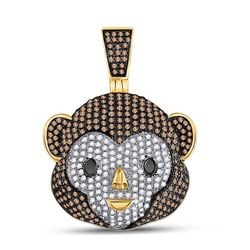 Mens Round Brown Diamond Monkey Animal Charm Pendant 1 Cttw 10kt Yellow Gold - REF-52R5X