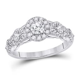 Round Diamond Halo Bridal Wedding Engagement Ring 1 Cttw 14kt White Gold - REF-98Y5N