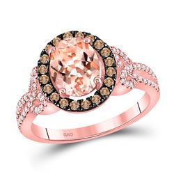 Womens Oval Morganite Brown Diamond Solitaire Ring 2-1/3 Cttw 10kt Rose Gold - REF-58W9K